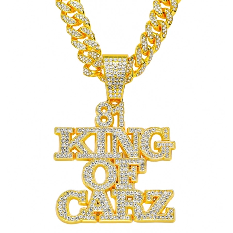 Collana a Catena a Maglie Cubane Pesante Hip Hop da Uomo con Pendente a Lettera 81 King Of Carz con Strass in Lega