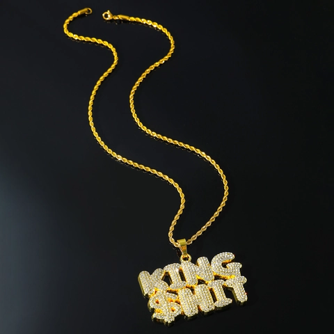 Collana Con Ciondolo Hip Hop King Shit Lettera Per Uomo Catena a Corda in Acciaio Inossidabile Iced Out Strass Gioielli