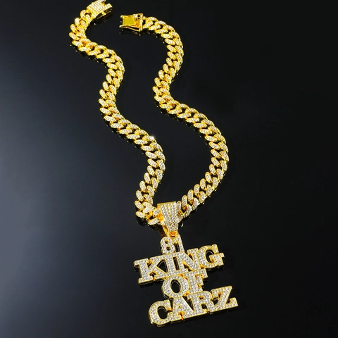 Collana a Catena a Maglie Cubane Pesante Hip Hop da Uomo con Pendente a Lettera 81 King Of Carz con Strass in Lega