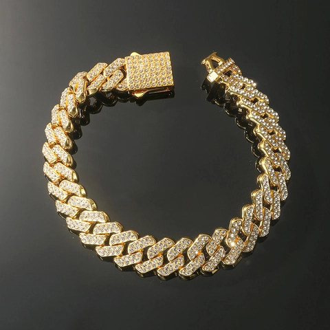 Pulsera de Eslabón Cubano Hip Hop para Hombre Aleación Strass Chapado en Oro Plata Cadena de Mano Geométrica Joyería de Moda Regalo