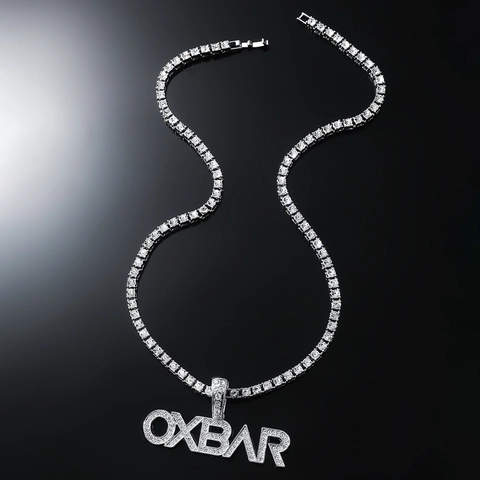 Hip Hop Alloy Rhinestone OXBAR Letter Pendant Necklace For Men Cool Streetwear Tennis Chain Personalized Iced Out Jewelry