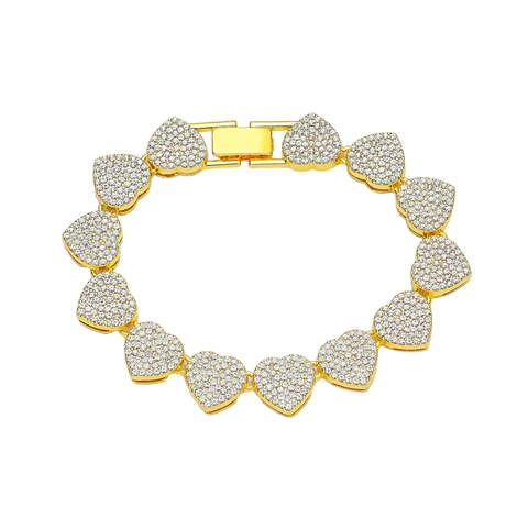 Bracciale a Catena con Cuore in Lega e Strass Hip Hop Braccialetto con Cuore in Cristallo Pavé Gioielli per Uomo Donna Festa