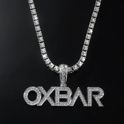 Hip Hop Alloy Rhinestone OXBAR Letter Pendant Necklace For Men Cool Streetwear Tennis Chain Personalized Iced Out Jewelry
