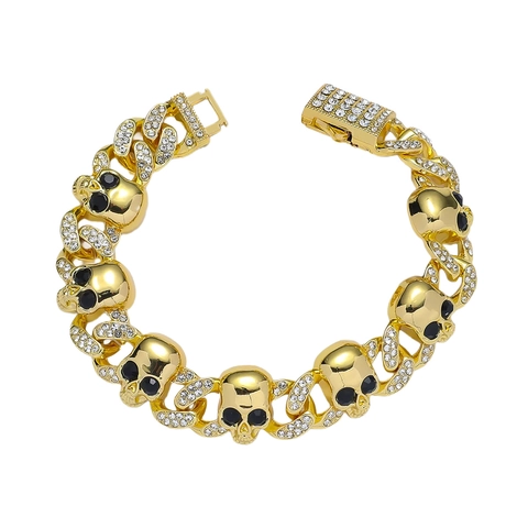Bracciale Catena Cubana a Teschio in Lega Hip Hop per Uomo Donna Strass Stile Punk Goth Gioielli Regalo