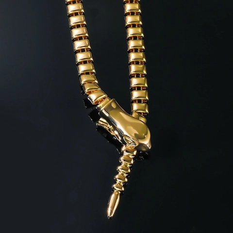 Hip Hop Snake Shaped Necklace For Men Women Gold Silver Color Electroplated Alloy Geometric Link Chain Personality Jewelry
