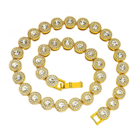 Collier Gourmette Hip Hop Iced Out pour Homme avec Strass Incrustés Alliage Plaqué Or Argent Accessoire de Mode Rap
