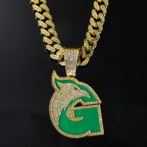 Hip Hop Voll Besetzt Strass Delfin Anhänger Halskette Mit Panzerkette Gold Silber Legierung Buchstabe G Tier Anhänger Für Herren