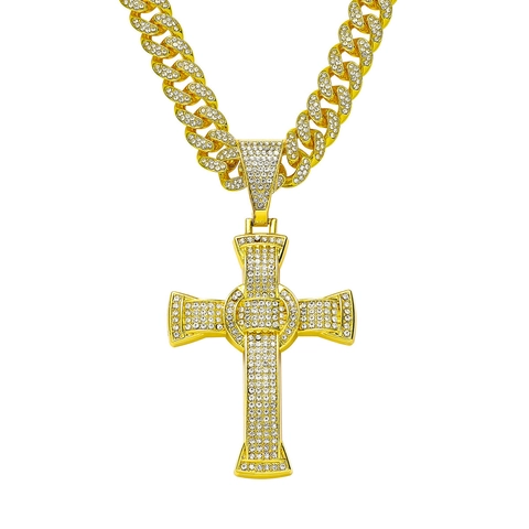 Hip Hop Uomo Punk Croce Ciondolo Collana Lega di Zinco Strass Iced Out Catena Cubana Oro Argento Uomo Gioielli Regalo