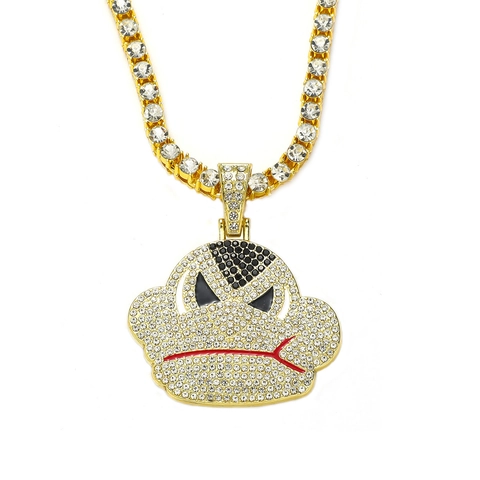 Collana con Ciondolo Scimmia Gorilla Hip Hop Iced Out Uomo Lega di Zinco Strass Catena Tennis Oro Argento Gioielli Streetwear