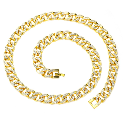 Collana a Maglia Cubana in Lega Hip Hop Con Strass Intarsiati Oro Argento Streetwear Gioielli Unisex Collana per Uomo Donna