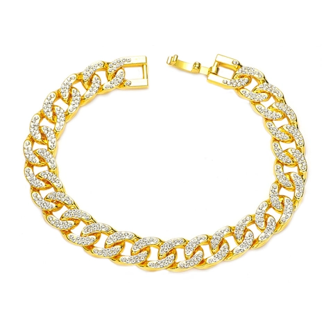 Hip Hop Cuban Link Bracelet For Men Women Iced Out Full Rhinestone Alloy Gold Silver Plated Streetwear Jewelry Accessory