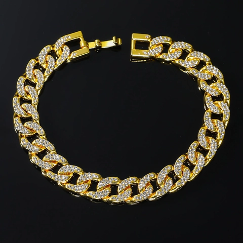 Hip Hop Cuban Link Bracelet For Men Women Iced Out Full Rhinestone Alloy Gold Silver Plated Streetwear Jewelry Accessory