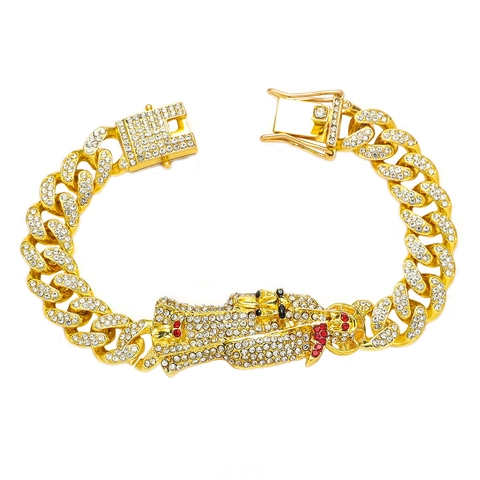 Hip Hop Iced Out Rhinestone Cuban Link Bracelet Gold Silver Plated Zinc Alloy Santa Muerte Praying Hands Pendant Bracelet Punk Jewelry