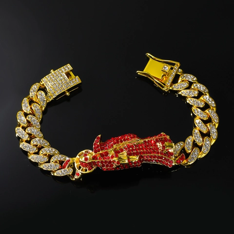 Hip Hop Men Cuban Link Bracelet With Red Hooded Figure Pendant Zinc Alloy Rhinestone Inlaid Gold Silver Plated Punk Jewelry