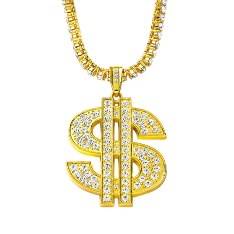 Hip Hop Herren Zinklegierung Iced Out Dollarzeichen Anhänger Halskette Mit Tennis Kette Strass Eingelegt Modeschmuck Geschenk