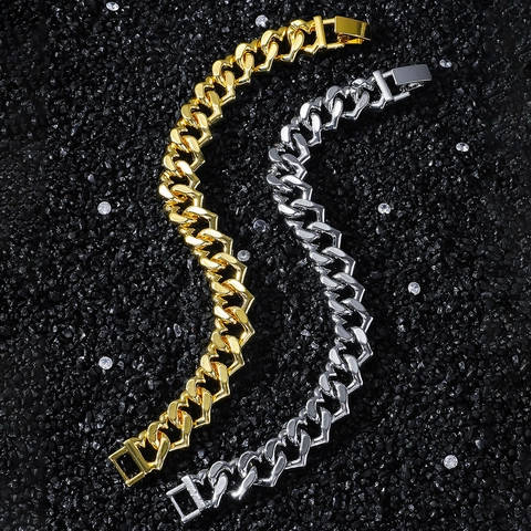 Pulsera de Cadena de Eslabón Cubano de Corazón de Aleación Hip Hop Pulida Color Oro Plata Joyería para Hombres Mujeres