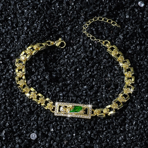 Pulsera Hip Hop de Aleación Chapada en Oro Estatua Religiosa San Judas para Hombre Mujer Pulsera de Eslabones de Rosa con Strass