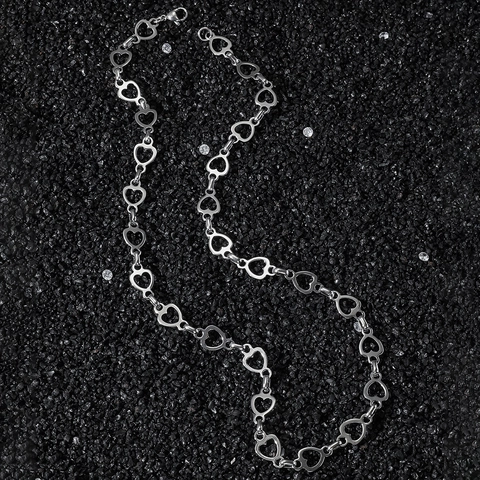 Collier en Acier Inoxydable en Forme de Cœur Chaîne Épissée Hip Hop Unisexe Argent Poli Cœur Creux Bijoux