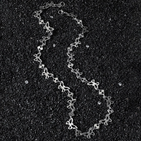 Hip Hop Stainless Steel Butterfly Square Spliced Chain Necklace Street Style Hollow Butterfly Pendant Punk Jewelry Unisex