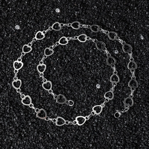 Collier en Acier Inoxydable en Forme de Cœur Chaîne Épissée Hip Hop Unisexe Argent Poli Cœur Creux Bijoux