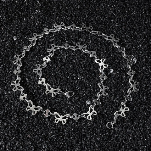 Hip Hop Stainless Steel Butterfly Square Spliced Chain Necklace Street Style Hollow Butterfly Pendant Punk Jewelry Unisex
