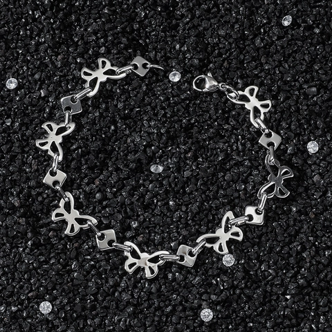 Bracelet à Maillons Géométriques Papillon en Acier Inoxydable Hip Hop pour Hommes Femmes Ton Argent Bijoux de Mode Street