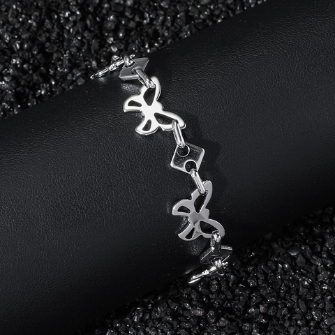 Bracelet à Maillons Géométriques Papillon en Acier Inoxydable Hip Hop pour Hommes Femmes Ton Argent Bijoux de Mode Street
