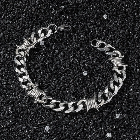 Hip Hop Roestvrij Staal Prikkeldraad Cubaanse Schakel Armband Voor Heren Dames Punk Street Style Zilveren Schakelarmband Sieraden