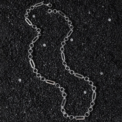 Collana a Catena Geometrica in Acciaio Inossidabile per Uomo Donna Stile Hip Hop Streetwear Punk Lucido Tonalità Argento