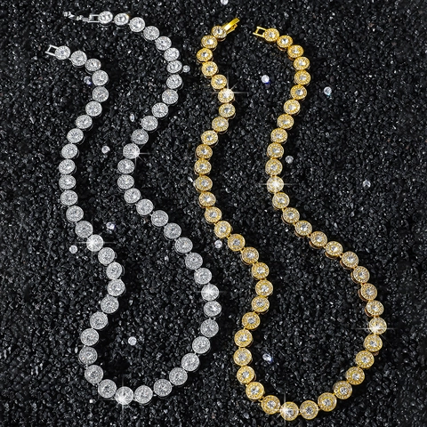 Collana Braccialetto Catena Tennis Hip Hop da Uomo in Lega con Strass Intarsiati Placcato Oro Argento Gioielli da Strada