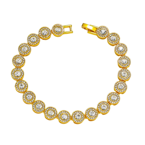 Hip Hop Stijl Brede Ronde Strass Splicing Armband Voor Mannen Vrouwen Legering Verguld Geometrisch Mode Feest Sieraden