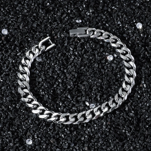 Bracciale Maglia Cubana da 8mm in Acciaio Inossidabile Minimalista Lucidato a Specchio Braccialetto Catena per Uomo Donna Gioielli