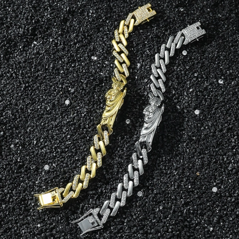 Bracciale a Catena Cubana in Lega Hip Hop Con Pendente Figura Religiosa San Giuda Gioielli Strass per Uomo Donna