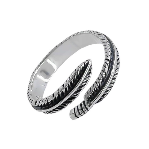 Vintage 925 Sterlingsilber Feder Ring Für Damen Herren Verstellbar Offener Ring Retro Einfache Flügel Muster Schmuck Geschenk