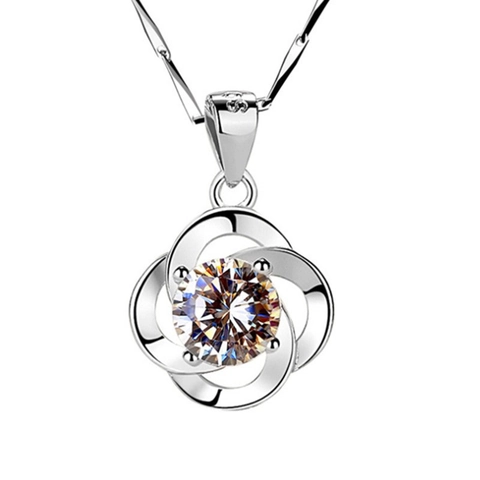 925 Sterling Silver Four Leaf Clover Pendant Necklace For Women Elegant Flower Rhinestone Clavicle Chain Jewelry Gift