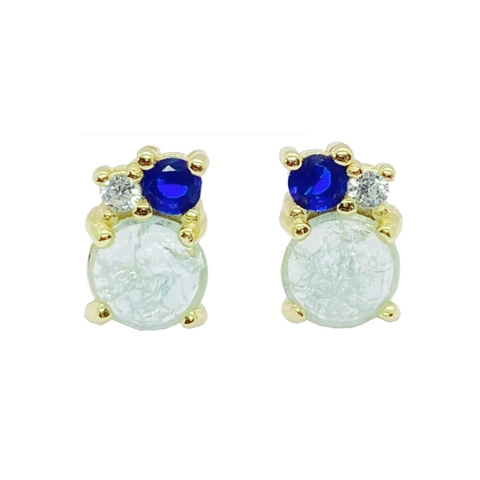 Romantisch 925 Sterlingsilber Vergoldet Farbblo Ohrstecker Mit Blau Klar Strass Geometrisch Schmuck Für Damen