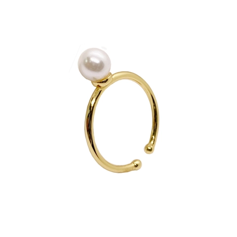 Anillo Abierto de Plata de Ley S925 Con Perla Artificial Para Mujer Anillo Ajustable Minimalista Joyería Elegante