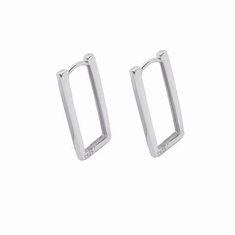 Boucles d'Oreilles Créoles Géométriques Rectangulaires en Argent Sterling 925 pour Femme Minimaliste Huggie Bijoux Tendance Plaqué Platine Or