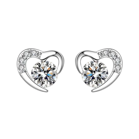 Elegante 925 Sterling Silber Herz Ohrstecker Für Damen Mit Rundem Strass Klein Zierlich Süß Glänzend Schmuck Zubehör Geschenk