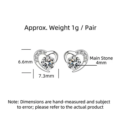 Elegante 925 Sterling Silber Herz Ohrstecker Für Damen Mit Rundem Strass Klein Zierlich Süß Glänzend Schmuck Zubehör Geschenk