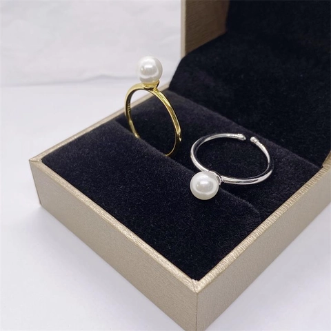 Anillo Abierto de Plata de Ley S925 Con Perla Artificial Para Mujer Anillo Ajustable Minimalista Joyería Elegante