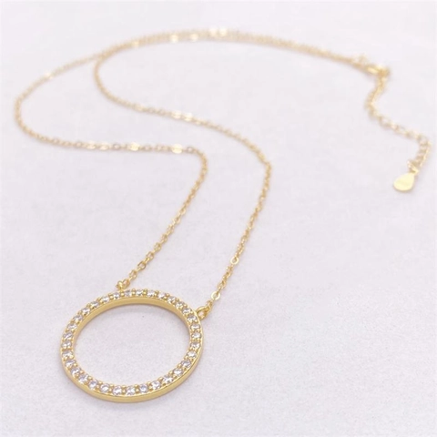 925 Sterlingsilber Kreis Anhänger Halskette Glänzende Zirkonia Runde Charme Minimalistische Mode Schmuck Für Damen Silber Gold