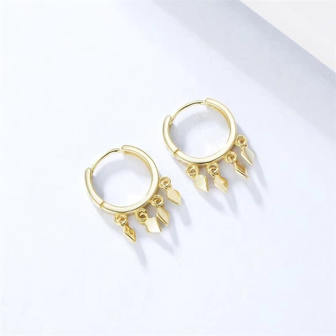925 Sterling Silver Hoop Earrings For Women Gold Plated Geometric Water Drop Rhombus Tassel Dangle Earrings Retro Minimalist Jewelry