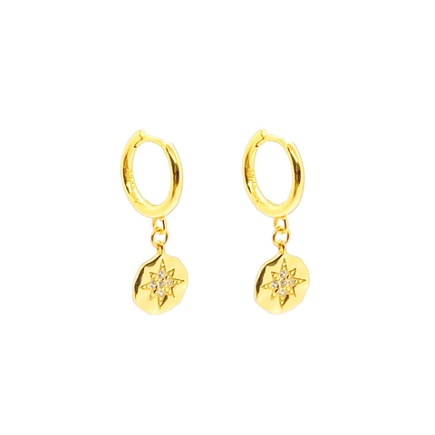 Retro 925 Sterlingsilber Stern Creolen Gold Plattiert Zirkonia Nordstern Ohrhänger Für Damen Mode Schmuck