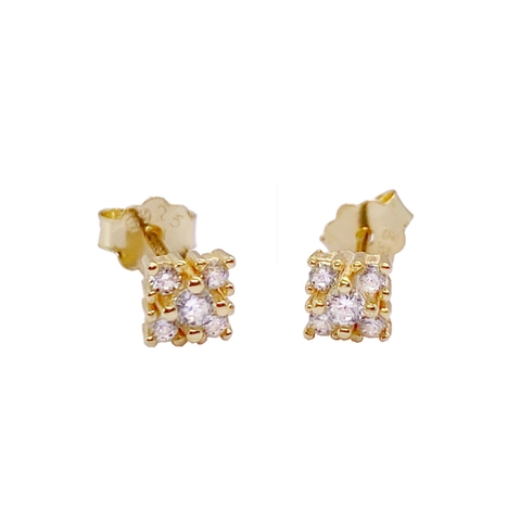 Boucles d'Oreilles Clous en Argent Sterling 925 de Luxe Plaquées Or Forme Carrée Cluster Zirconia Pour Femmes Bijoux de Mariage Fête Quotidienne
