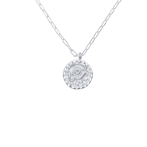 Collar de Plata de Ley 925 con Colgante de Moneda de Sol y León Gargantilla de Cadena de Clip Retro Minimalista para Mujeres y Hombres