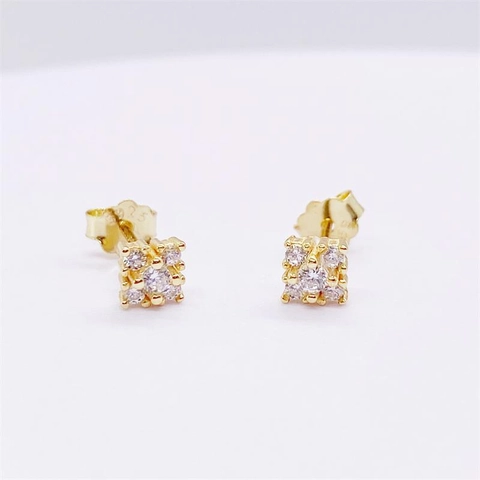 Boucles d'Oreilles Clous en Argent Sterling 925 de Luxe Plaquées Or Forme Carrée Cluster Zirconia Pour Femmes Bijoux de Mariage Fête Quotidienne