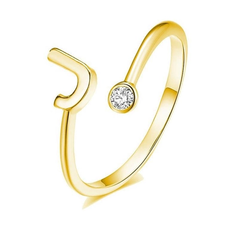 Anello Aperto con Iniziale in Argento Sterling 925 e Zirconia Placcato Oro Argento Hip Hop Minimalista Regolabile Gioielli Unisex Regalo