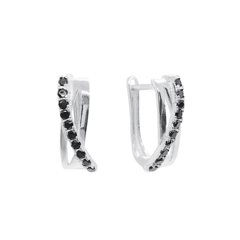Orecchini a Cerchio in Argento Sterling 925 con Strass Neri per Donna Orecchini Geometrici Incrociati Huggie Gioielli