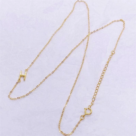 Collier avec Lettre Initiale en Argent Sterling 925 Plaqué Or Pendentif Alphabet Simple Chaîne à Maillons Bijoux de Mode